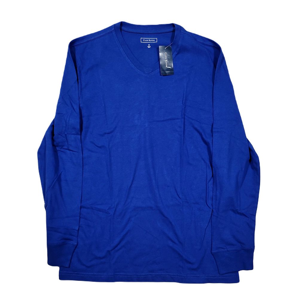 Club Room V-Neck Long Sleeve T-Shirt Mens Medium Cerulean‎ Blue UPF Wicking NEW